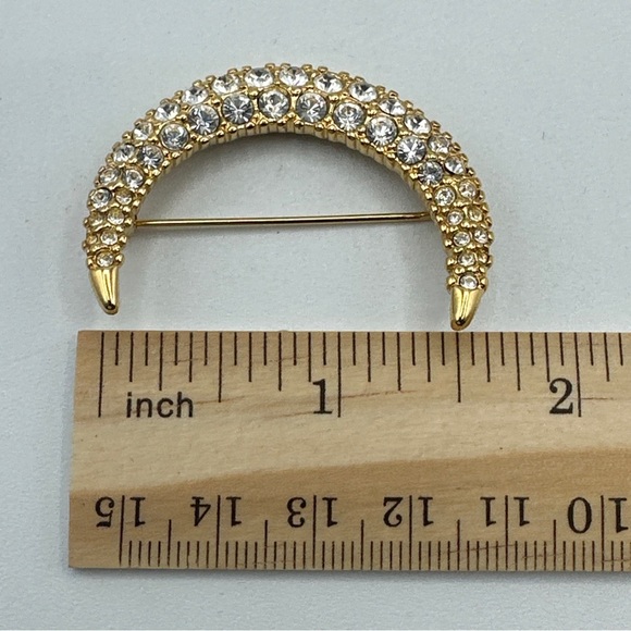 Vintage Swarovski Brooch Half-Moon Goldtone Metal with Crystals Swan Signed #514